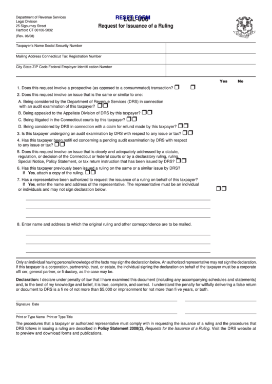Fillable Form Lgl-006 - Request For Issuance Of A Ruling Printable pdf
