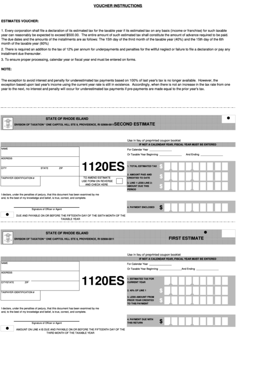Form 1120es - Tax Voucher Printable pdf