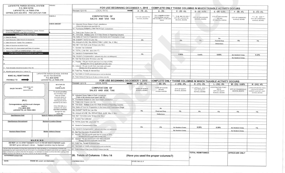 Computation Of Sales And Use Tax Worksheet
