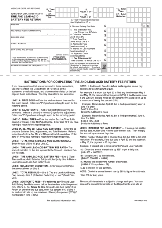 Fillable Form 5068 - Tire And Lead-Acid Battery Fee Return Printable pdf