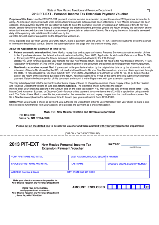Form Pit-Ext - Personal Income Tax Extension Payment Voucher - 2013 Printable pdf