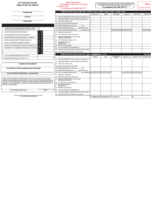 St. Tammany Parish Sales & Use Tax Report Printable pdf