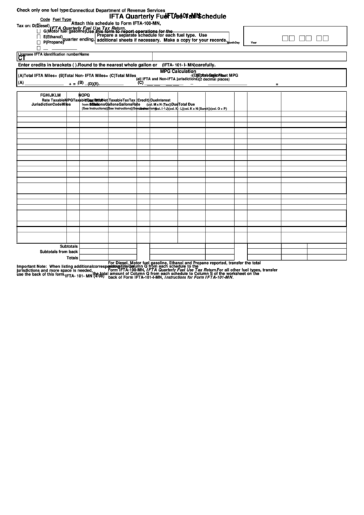Fillable Form Ifta-101-Mn - Ifta Quarterly Fuel Use Tax Schedule Printable pdf