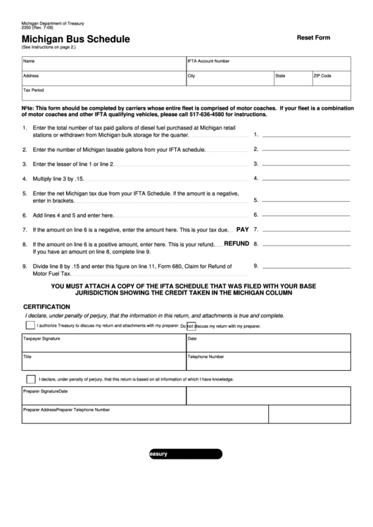 Fillable Form 2350 - Michigan Bus Schedule Printable pdf