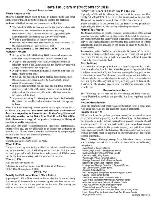 Iowa Fiduciary Instructions For 2012 Printable pdf