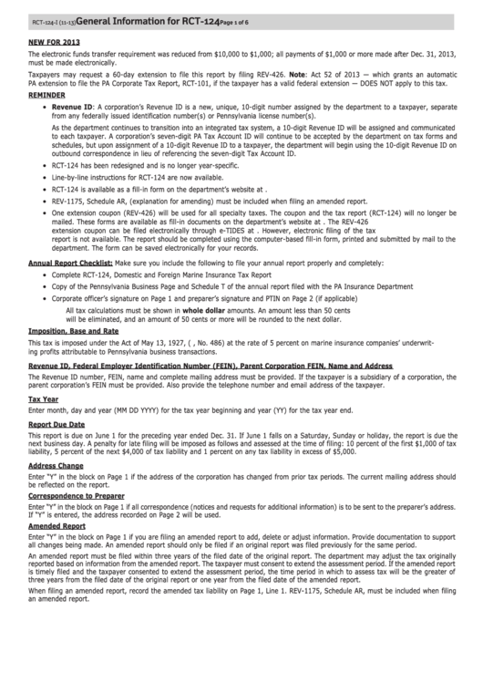 General Information For Rct-124 Printable pdf