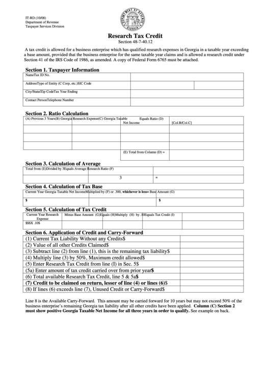 Form It-Rd - Research Tax Credit printable pdf download