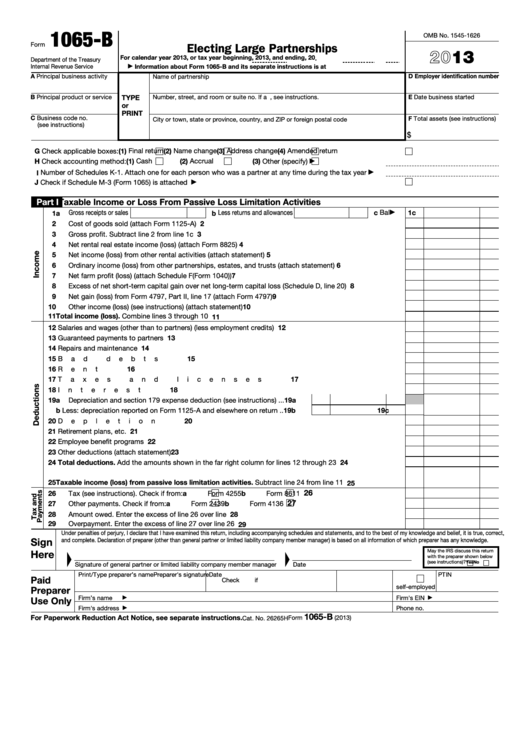 Fillable Form 1065-B - U.s. Return Of Income For Electing Large Partnerships - 2013 Printable pdf