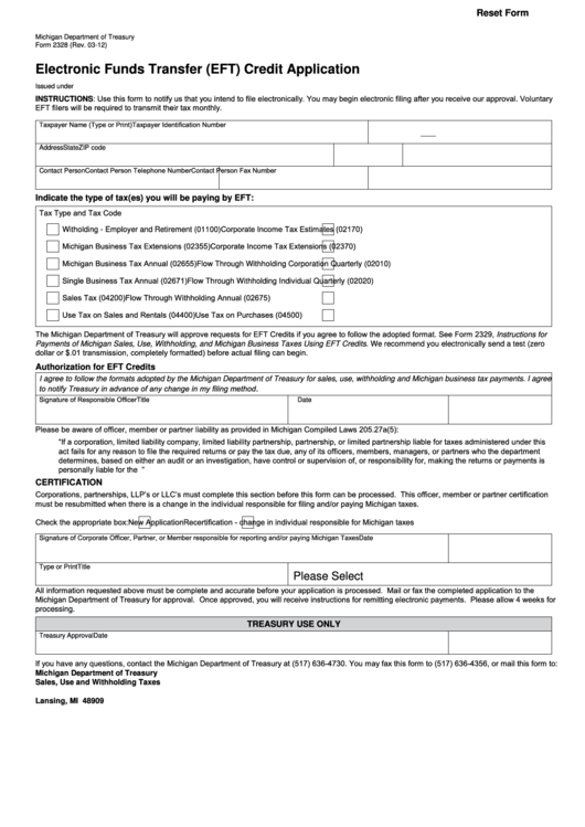 Fillable Form 2328 - Electronic Funds Transfer (Eft) Credit Application Printable pdf