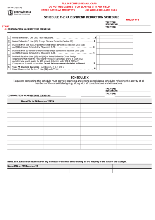 Form Rev-798 Ct - Schedule C-2 Pa Dividend Deduction Schedule Printable pdf