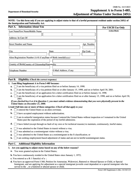 Fillable Form I 485 U s Citizenship Immigration And Service Department Of Homeland Security