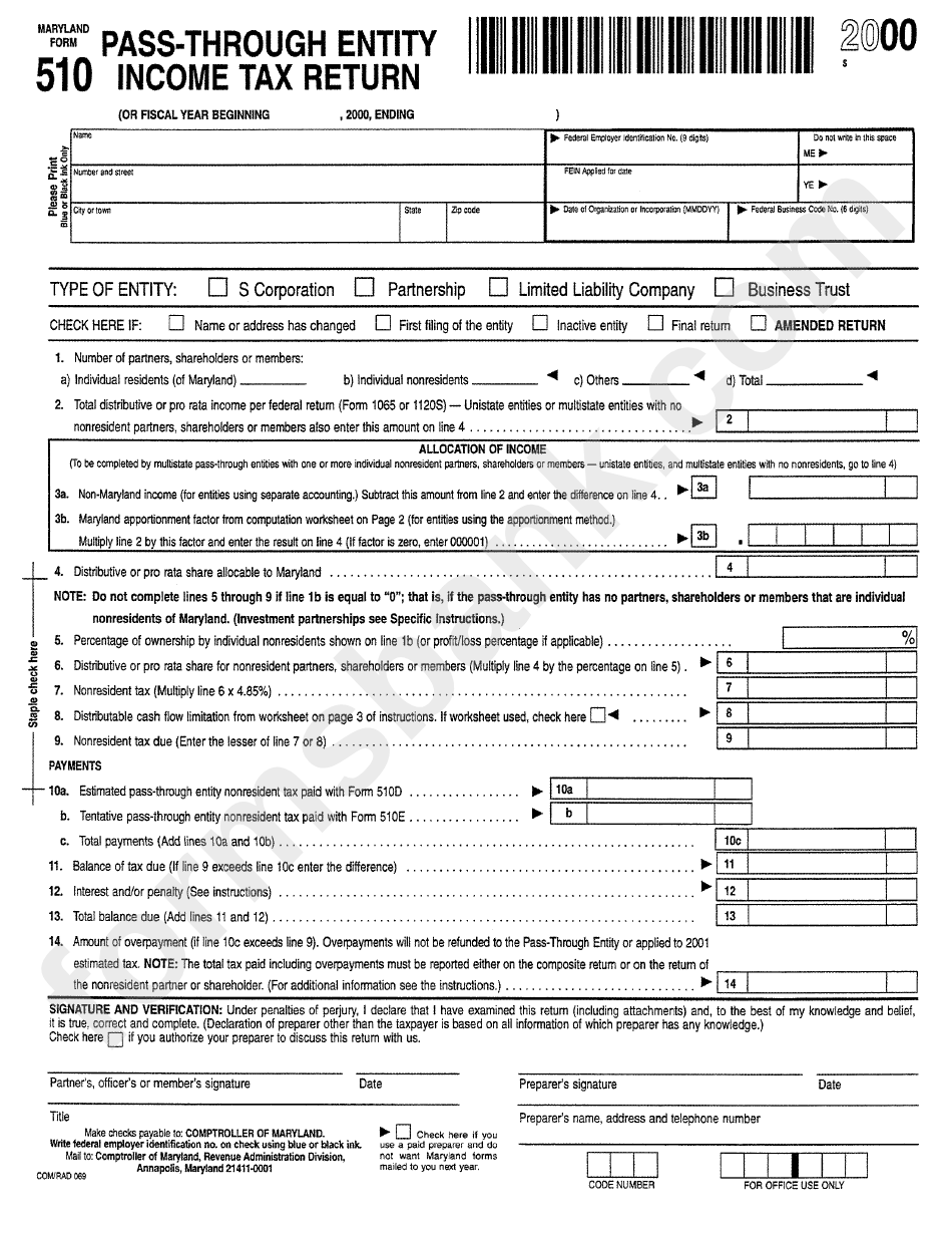 form-510-pass-through-entity-income-tax-return-2000-printable-pdf