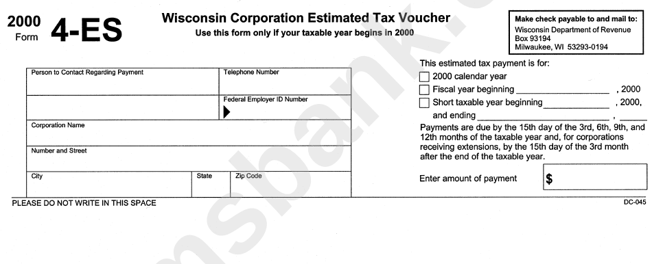 Form 4-Es - Wisconsin Corporation Estimated Tax Voucher - 2000