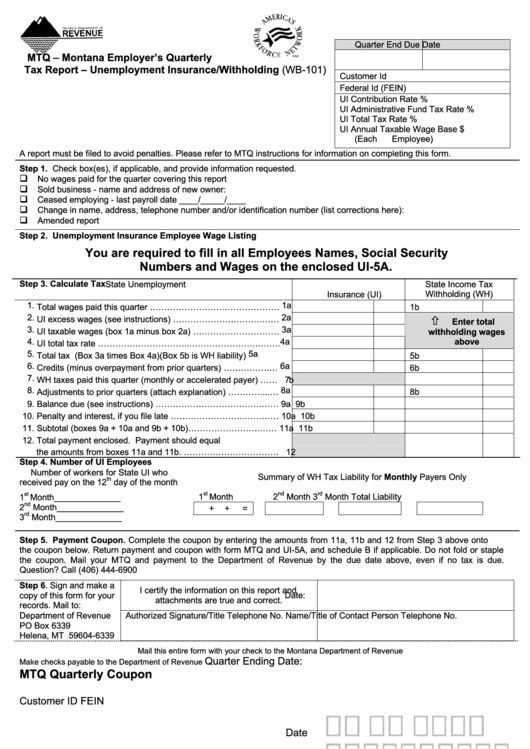 Form Wb 101 Mtq Montana Employer S Quarterly Tax Report Unemployment Insurance withholding