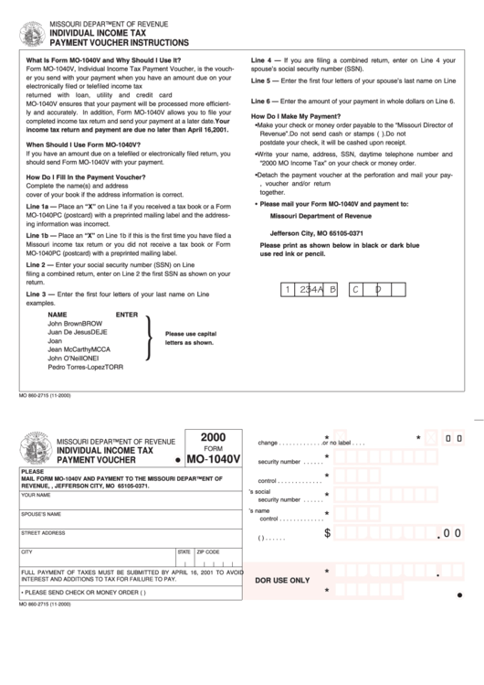 Form Mo-1040v - Individual Income Tax Payment Voucher - 2000 Printable pdf