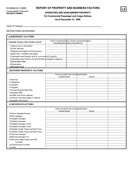 Form 61a200(L2) - Report Of Property And Business Factors -1999 Printable pdf