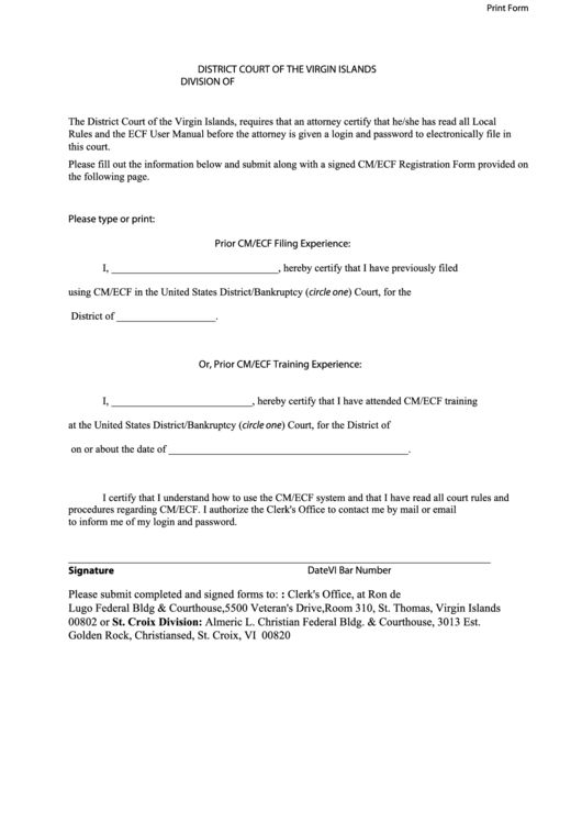 Fillable Attorney Registration Form - Electronic Case Filing System Printable pdf