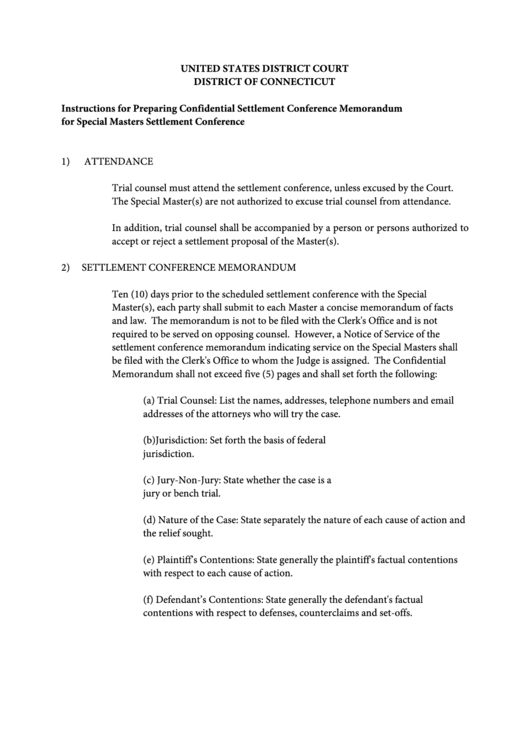 Instructions For Preparing Confidential Settlement Conference Memorandum Printable pdf
