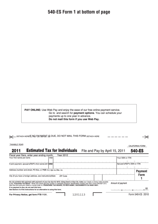 Form 540-es - Estimated Tax For Individuals - 2011