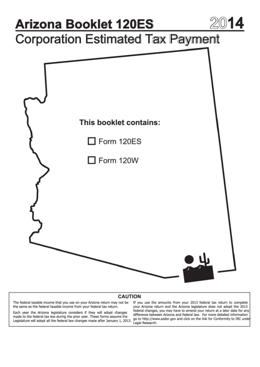 Arizona Booklet 120es - Corporation Estimated Tax Payment - 2014 Printable pdf
