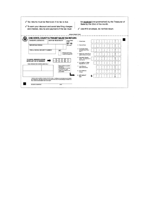 Prescribed Form St 10 - County And Transit Sales Tax Return Printable pdf