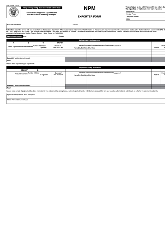 Fillable Form R-5611 Npm - Exporter Form - State Of Louisiana Printable pdf