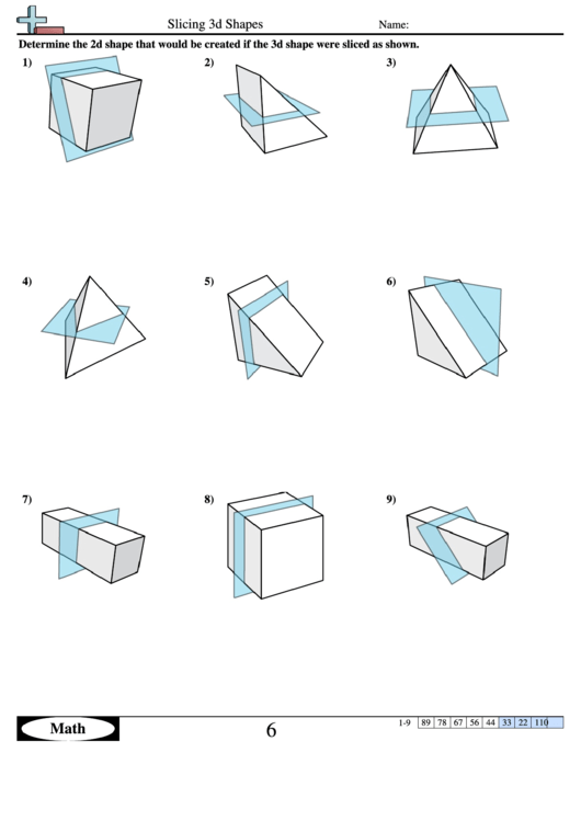 Slicing 3d Shapes - Geometry Worksheet With Answers Printable pdf