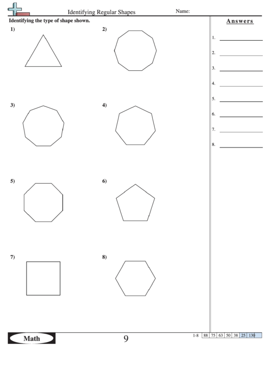 Identifying Regular Shapes - Geometry Worksheet With Answers Printable pdf