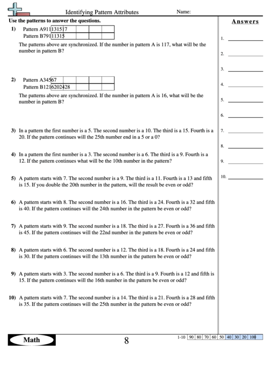 Identifying Pattern Attributes - Pattern Worksheet With Answers Printable pdf