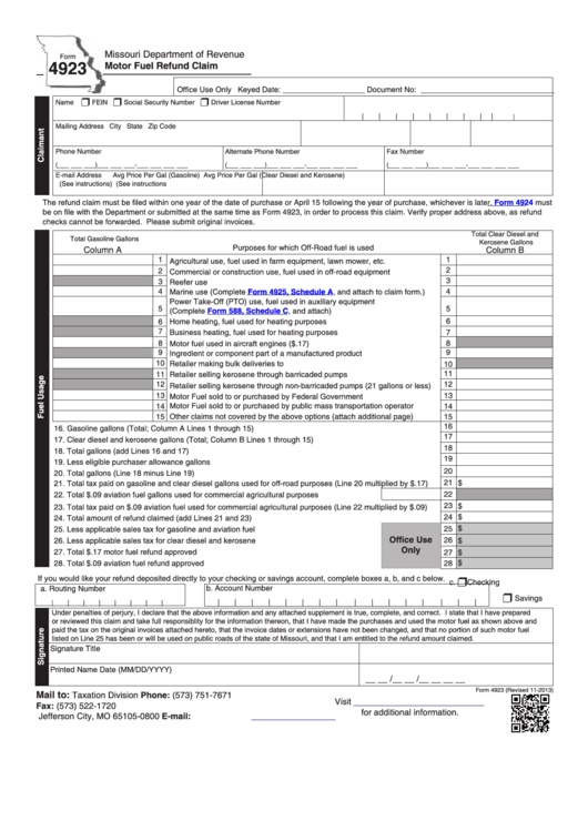 Fillable Form 4923 Motor Fuel Refund Claim Printable Pdf Download
