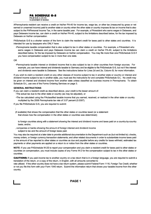 Instructions for pa schedule g s printable pdf download
