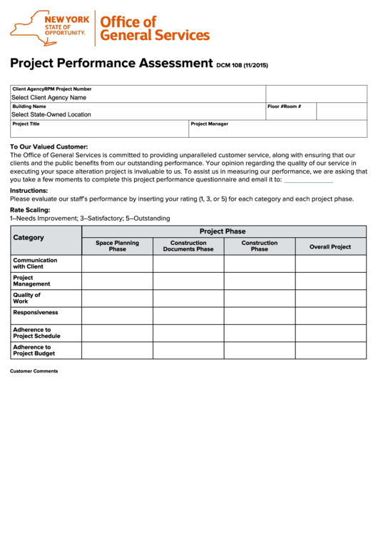 Project Performance Assessment Form