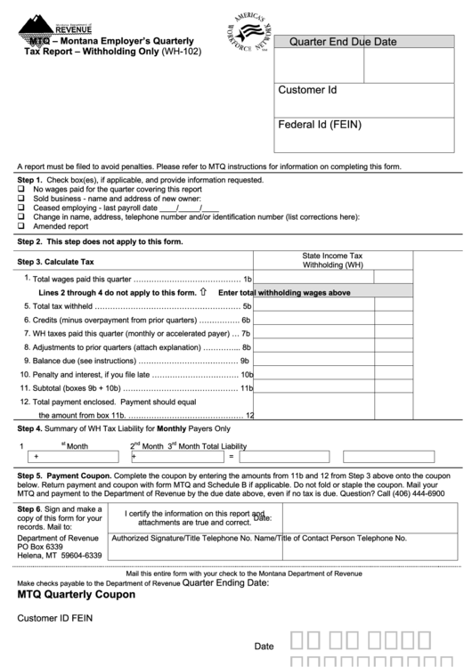 Form Wh-102 - Mtq - Montana Employer