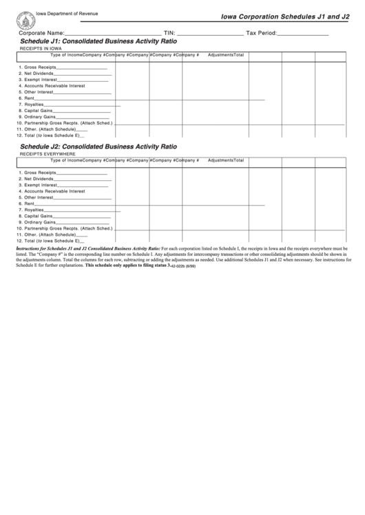 Form 42-022b - Iowa Corporation Schedules J1 And J2 Printable pdf