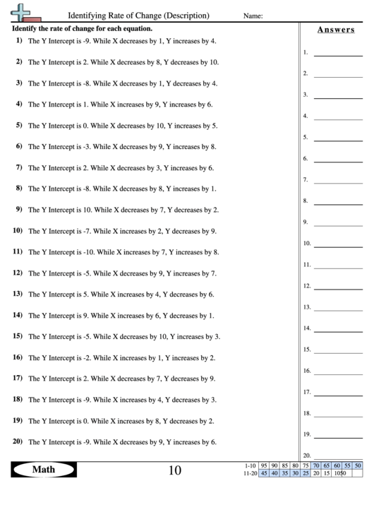 Identifying Rate Of Change (Description) - Equation Worksheet With Answers Printable pdf
