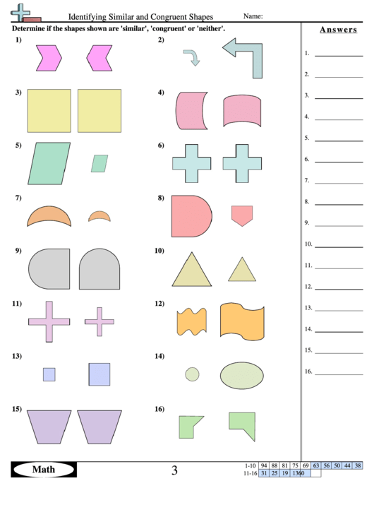 Identifying Similar And Congruent Shapes - Geometry Worksheet With Answers Printable pdf