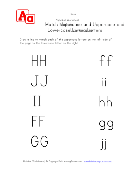Matching Uppercase And Lowercase Letters Worksheet - F, G, H, I And J - From Left Side To Right Side Printable pdf