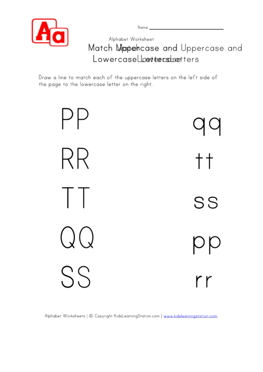 Matching Uppercase And Lowercase Letters Worksheet - P, Q, R, S And T - From Left Side To Right Side Printable pdf