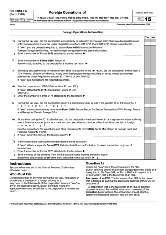 Form 1120 - Foreign Operations Of U.s. Corporations - 2015 Printable pdf