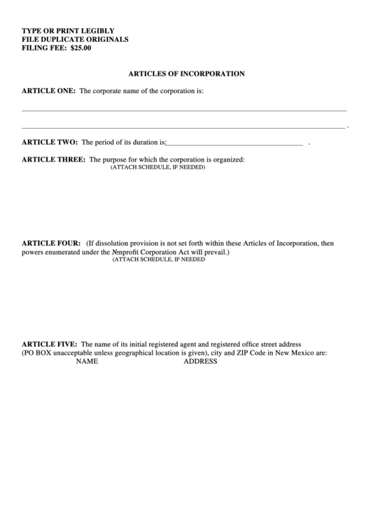 Form Dnp-Nc - Articles Of Incorporation - 1997 Printable pdf