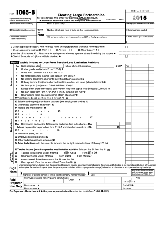 Fillable Form 1065-B - U.s. Return Of Income For Electing Large Partnerships - 2015 Printable pdf