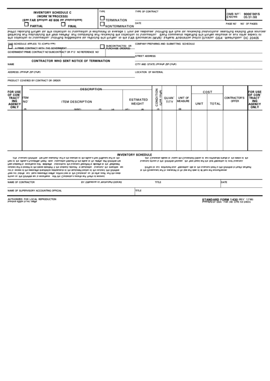Standard Form 1430 - Inventory Schedule C (Work-In-Progress) Printable pdf