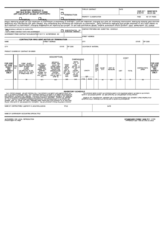 Standard Form 1426 - Inventory Schedule A (Metals In Mill Product Form) Printable pdf