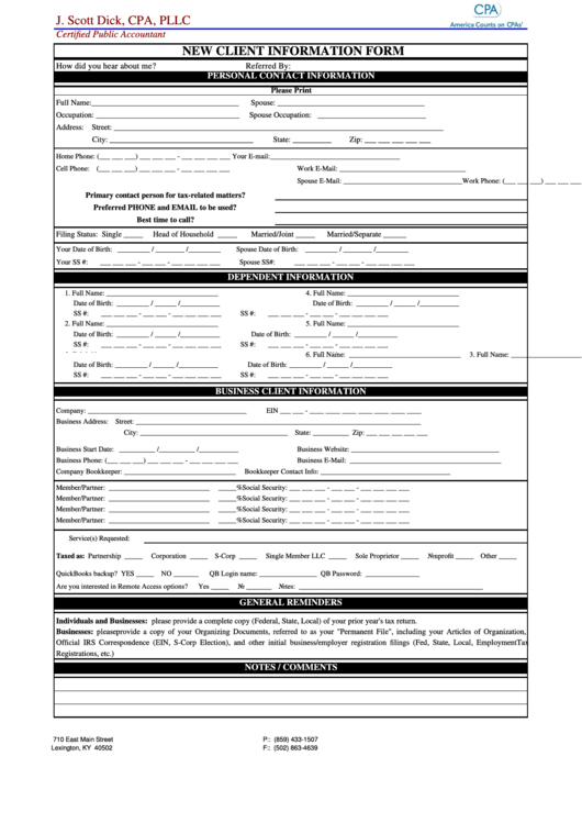 New Client Information Form Printable pdf