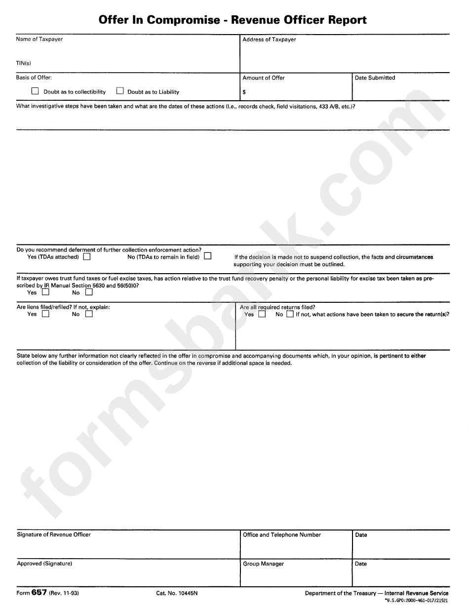 Form 657 - Offer In Compromise - Revenue Officer Report
