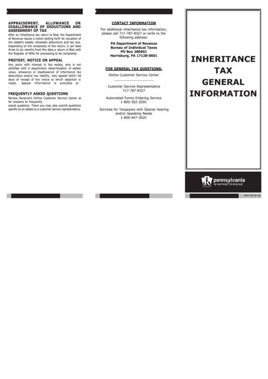 Inheritance Tax General Information For Form Rev-1500 Printable pdf