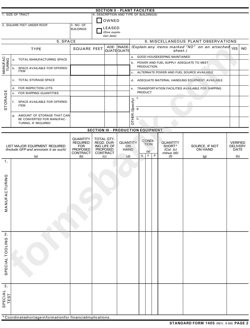 Standard Form 1405 - Preaward Survey Of Prospective Contractor Production