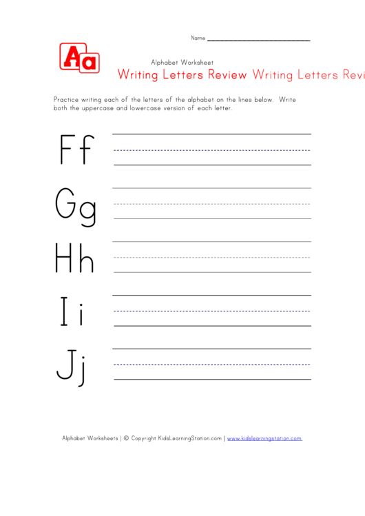 Alphabet Worksheet For Kids - Writing Letters Review Printable pdf