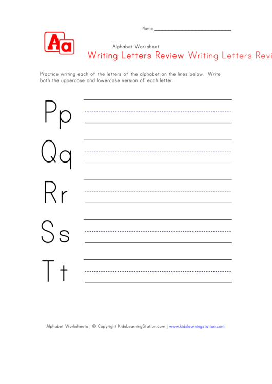 Alphabet Worksheet For Kids Writing Letters P Q R S And T Review 