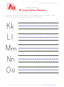 Alphabet Worksheet For Kids - Writing Letters K, L, M, N And O Review